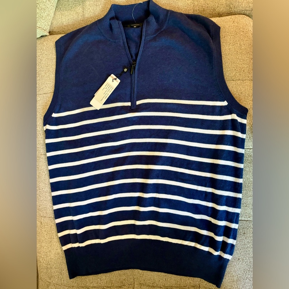 Turtleson Pima Cotton Ship Stripe 1/4 Zip vest - Size Medium
